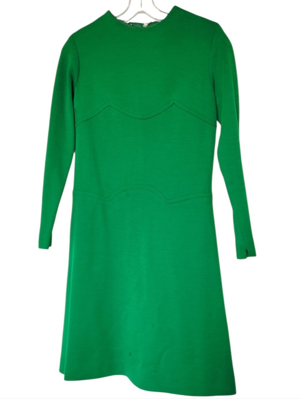 Vintage 60s Allegro NY Emerald Long Sleeve Shift Dress